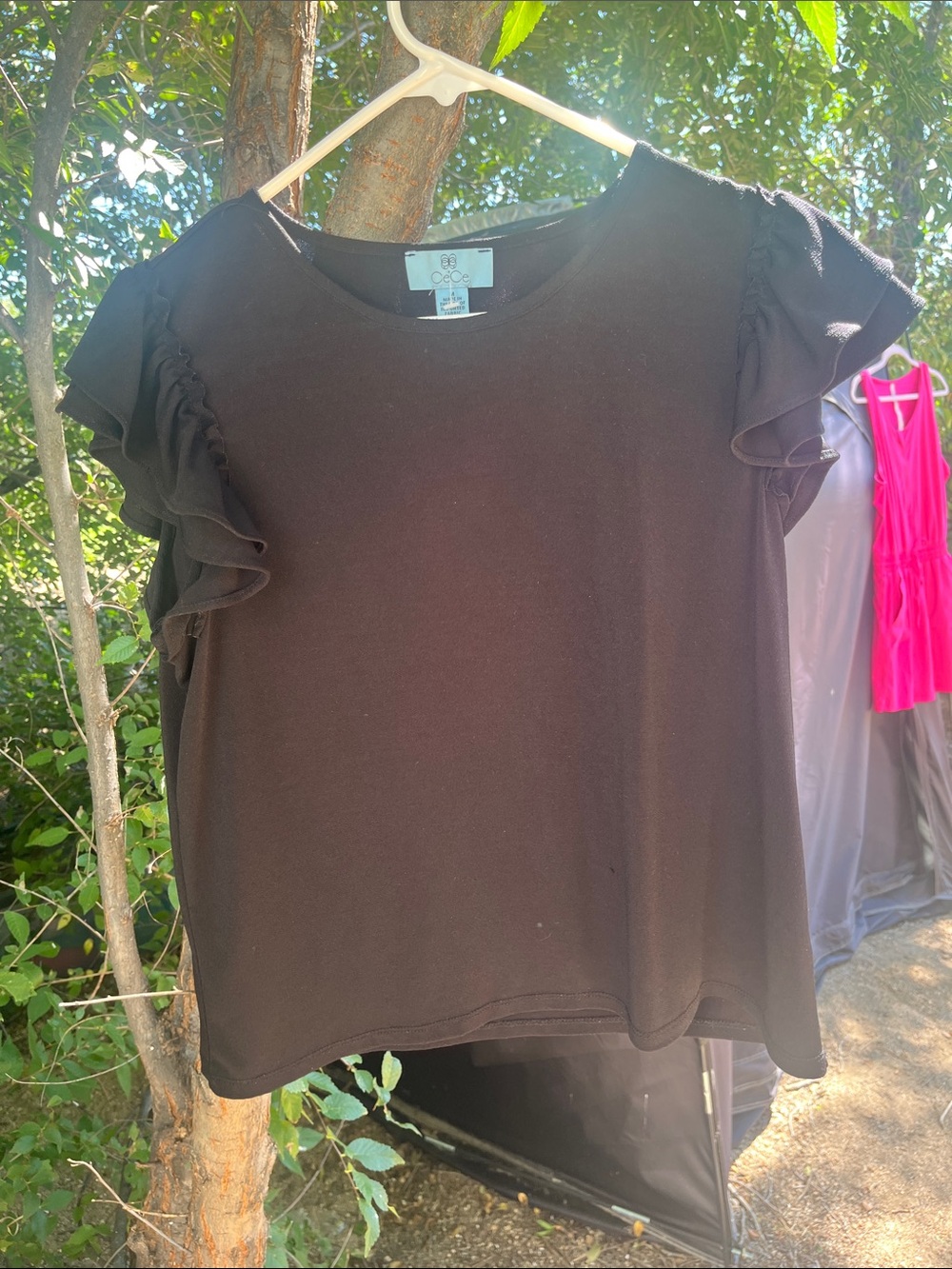 CeCe Black Ruffle Sleeve Camisole Top